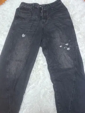 지하인 온라인 데미지 가공 하이웨스트 데님 팬츠