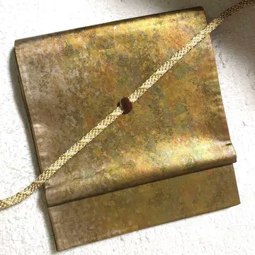 순수 실크 후쿠로 오비 골드와 멀티박의 그라데이션 심플 고져스