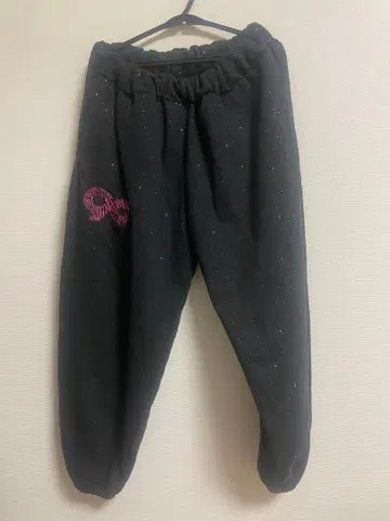 조거 팬츠 블랙 핑크 리본