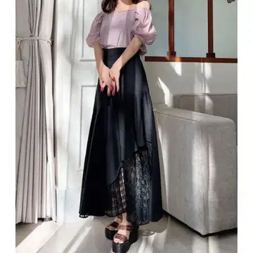 RESEXXY 시어 체크 비대칭 스커트 블랙 프리 사이즈