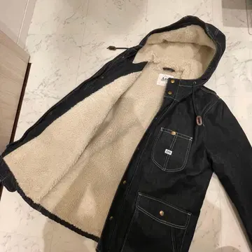 Lee 다크 블루 보아 안감 후드 부착 모즈 코트