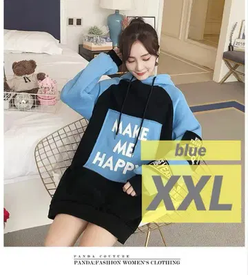 후드티 원피스 튜닉 후드 풀오버 빅 실루엣 블루