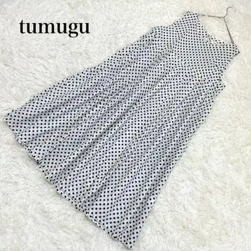 츠무구 롱 원피스 슬리브리스 도트 무늬 코튼