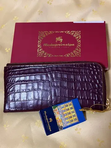 모다 프린치페 장지갑 L자 지퍼 악어 엠보싱 와인 미사용