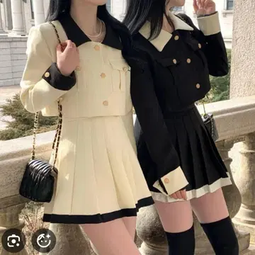 배색 컬러 트위드 셋업