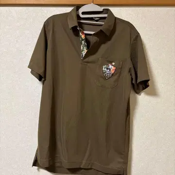 브라운 피케 셔츠 꽃무늬 옷깃