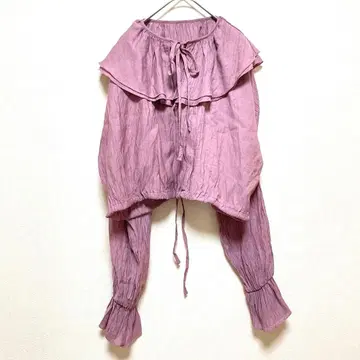 바브 블라우스 핑크 [ M ] 숏 기장 프릴 쉬폰 페미닌 귀여운