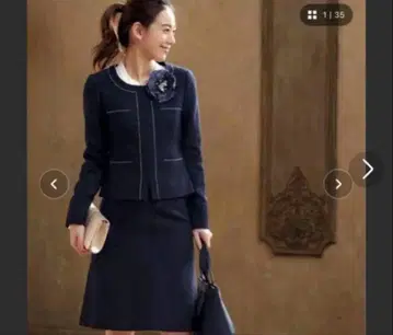 새상품급 루일 에 부티크 트위드 노카라 자켓 네이비 M