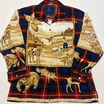 풍경과 동물 프린트의 긴팔 셔츠