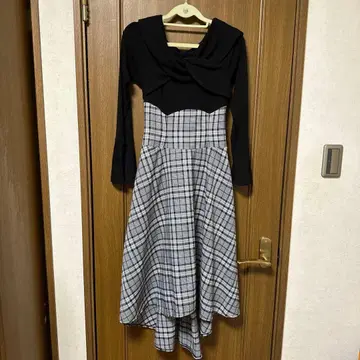 dazzlin 다즐린 롱 원피스 블랙 체크 무늬 XS 사이즈