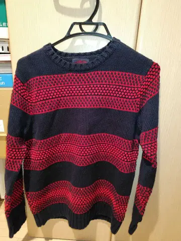 BEAMS 네이비/레드 스트라이프 스웨터 M