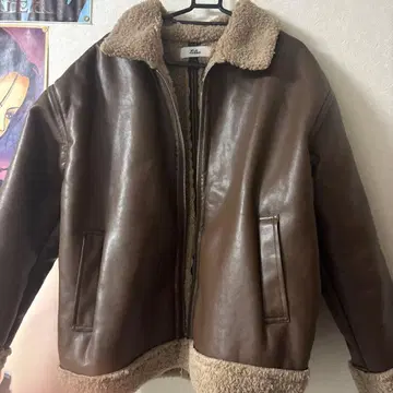 브라운 가죽 양가죽풍 자켓