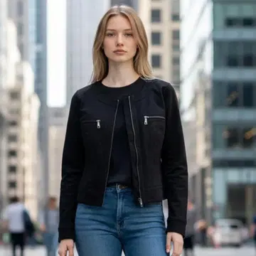 CdeC 블랙 노카라 크롭 자켓