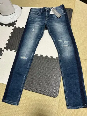 BAYFLOW 데미지 가공 사이드 라인 스키니 데님 다크 블루 새상품 M