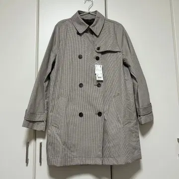 유니클로 체크 무늬 더블 브레스트 트렌치코트 벨트 포함