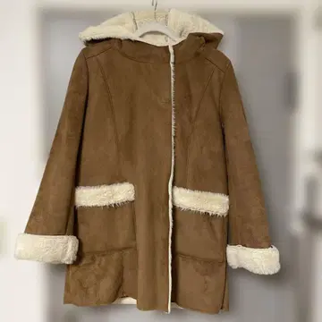 브라운 무스탕 코트 M 후드 부착