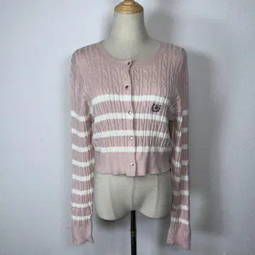 새상품급 nelliy 핑크와 화이트 스트라이프 가디건 M 사이즈