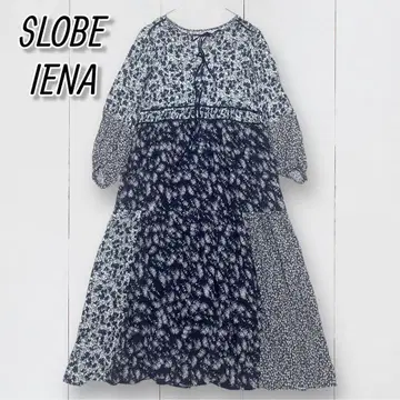 SLOBE IENA Deveaux 멀티 패턴 원피스 네이비 꽃무늬
