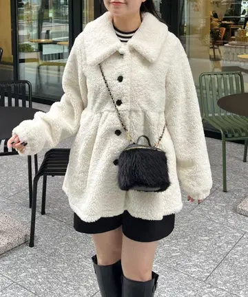 택 포함 페플럼 보아 코트 프로즈 베일