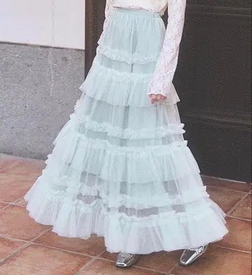 Lovilyn 티어드 샤샤 스커트 민트 그린