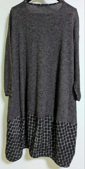 BITTORO 그레이 긴팔 튜닉 체크 무늬