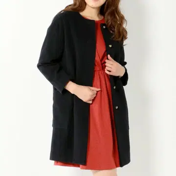 [유나이티드 애로우즈] 여성용 노카라 롱 코트 네이비 34(S)