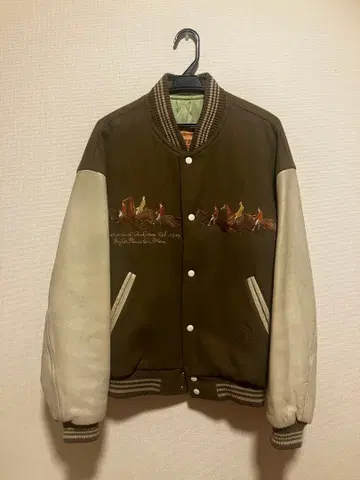 Peyton Place 바시티 자켓 소가죽 브라운/화이트