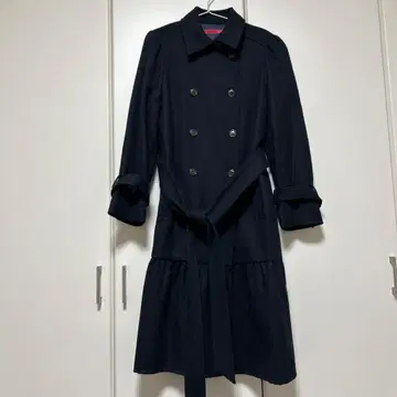 네이비 더블 브레스트 롱 코트 울 100%