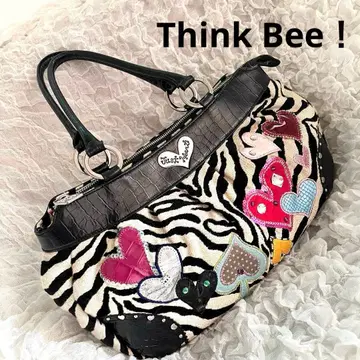 Think Bee! 제브라 패턴 하트 토트백 블랙