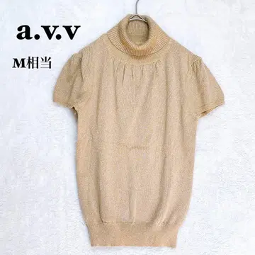 아베베 울 혼방 터틀넥 니트 M 상당 퍼프 슬리브 라메 무지