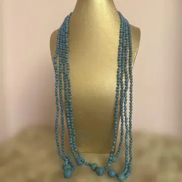 파란 비즈 롱 목걸이