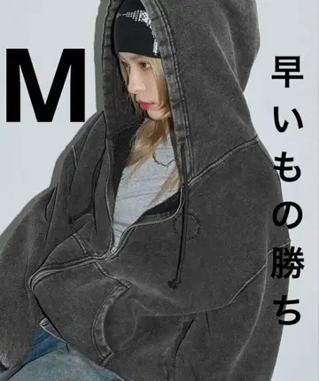 Anchor Smith 더블 지퍼 후드티 빈티지 가공 서클 로고 자수