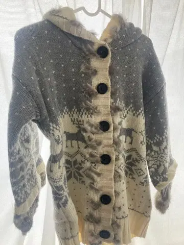 후드 부착 니트 가디건