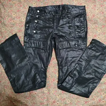 블랙 합성 피혁 팬츠