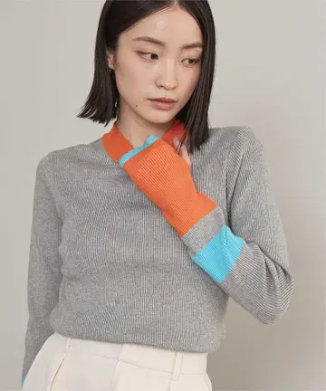 miette 멀티 배색 핑거 리브 니트