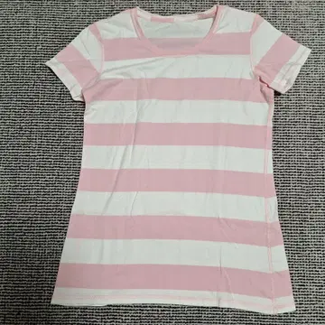 룰루레몬 핑크와 화이트 스트라이프 반팔 T셔츠