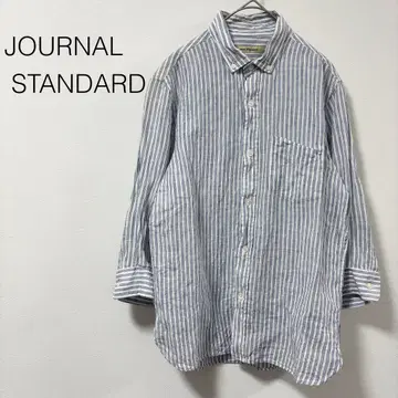 저널 스탠다드 7부 소매 스트라이프 린넨 셔츠