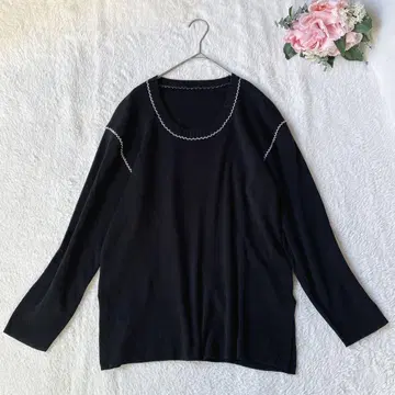 이탈리아제 니트 지그재그 스티치 사이드 슬릿 루즈핏 얇은 소재