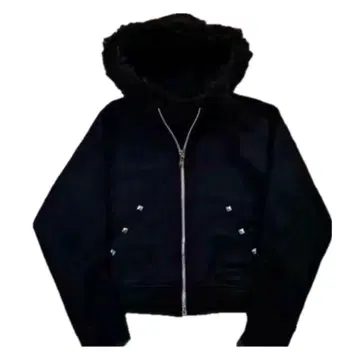 블랙 퍼 후드티 M