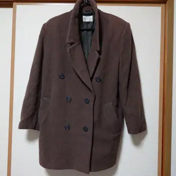 브라운 더블 브레스트 울 코트