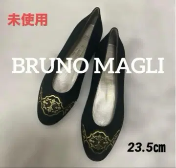 새상품급 BRUNO MAGLI 플랫슈즈 블랙 골드 자수 스웨이드 느낌