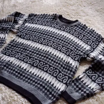 기하학 패턴 니트 스웨터 그레이 계열 레트로 구제 의류 L