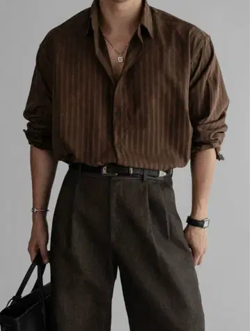 [ 미사용 새상품 ] REALTAKAI 브라운 스트라이프 긴팔 셔츠 M