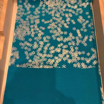 순수 실크 오비 장식 천 눈꽃 터콰이즈 블루 크리스마스