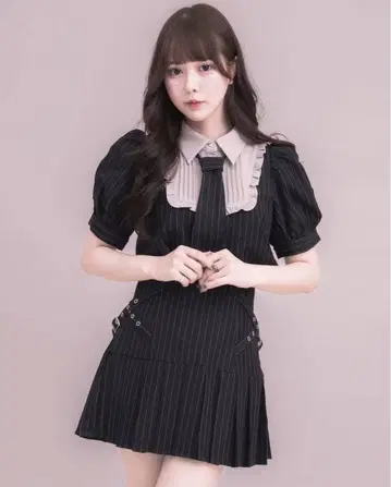 [Pium] 블랙과 핑크 스트라이프 셋업