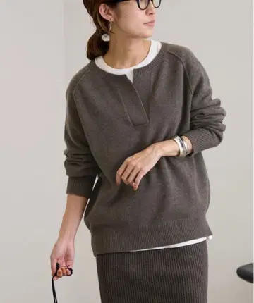 미들 게이지 천축 헨리 풀오버 브라운