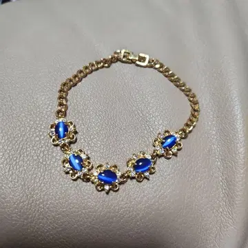 플라워 모티브 블루 금도금 팔찌