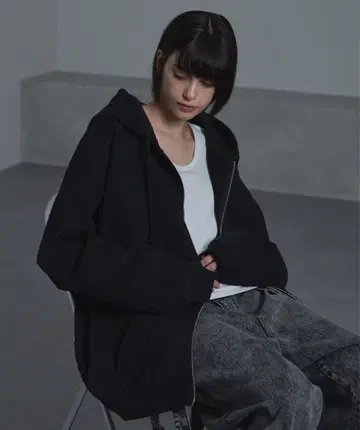 헤비 웨이트 더블 슬라이더 풀 집업 루즈 실루엣 후드티 쿠실