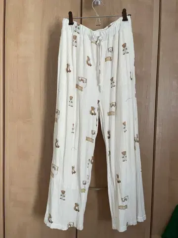GOOD NIGHT BEAR 패턴 롱 팬츠 아이보리