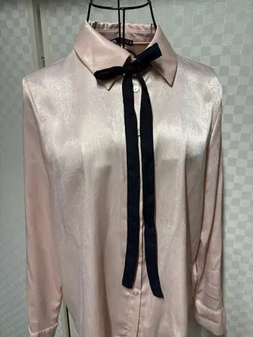 [ 미사용 새상품 ] ZARA 자라 새틴 리본 블라우스 핑크
